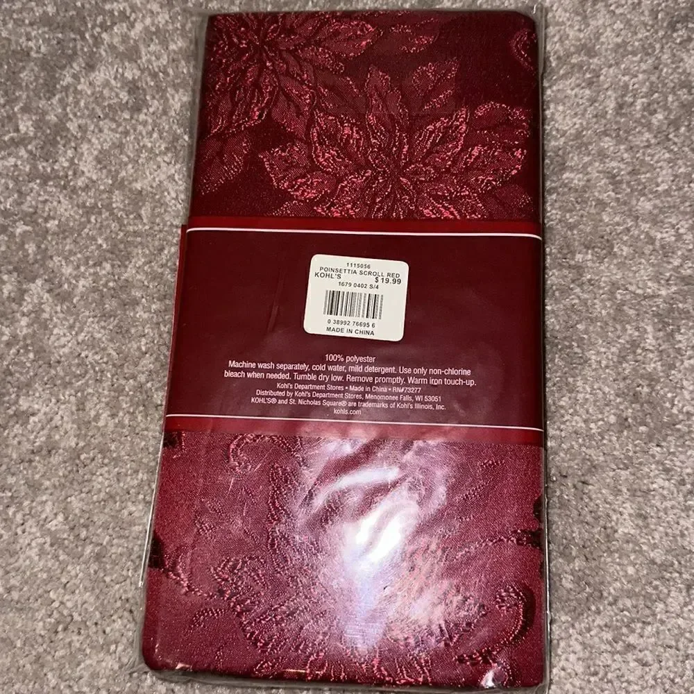 St. Nicholas Square Napkins Set of Four in Poinsettia Scroll Red!